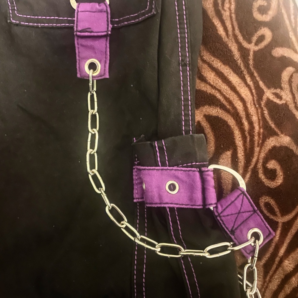 TRIPP NYC Daang Goodman Y2K  Black Cargo Goth Punk  Purple Trim & Chains SZ S - Picture 6 of 12